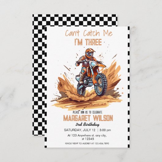 私は3ダートbik男の子3歳の誕生日だ 招待状 (正面/裏面)