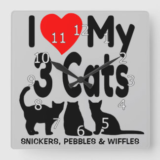 私は3匹の猫が大好きだ スクエア壁時計