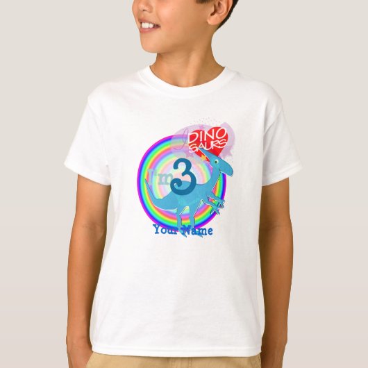 私は3才-第3誕生日の青い恐竜の名前のTシャツです Tシャツ (正面)