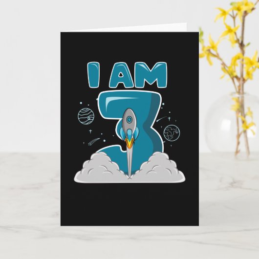 私は3歳の3歳の誕生日ボーイ宇宙誕生日 カード (黄色い花)