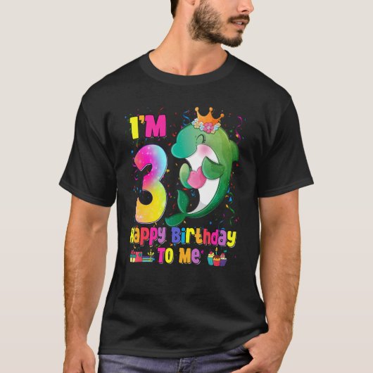 私は3歳3歳の誕生日ガールズティーンドルフィン Tシャツ (正面)