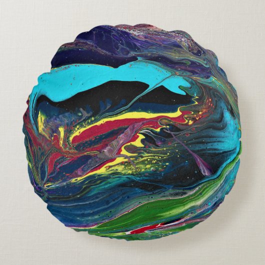 私は3野生の熱狂する抽象芸術カラフル枕 ラウンドクッション (正面)