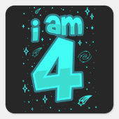 私は4歳の4歳の誕生日ボーイ宇宙誕生日 スクエアシール (正面)