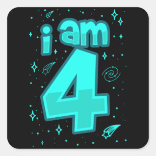 私は4歳の4歳の誕生日ボーイ宇宙誕生日 スクエアシール