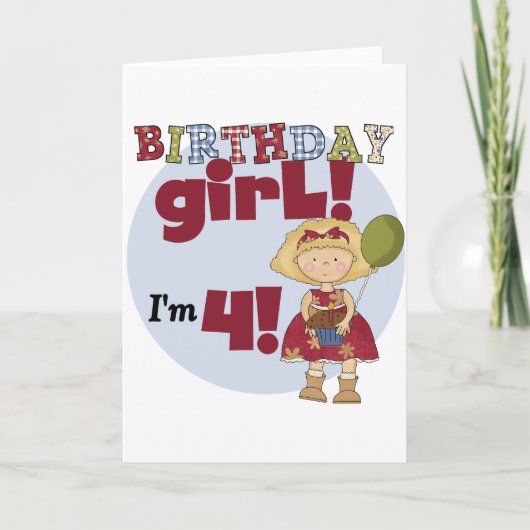 私は4誕生日ガールTシャツとギフト カード (正面)