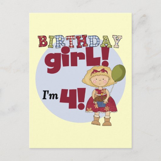 私は4誕生日ガールTシャツとギフト ポストカード (正面)