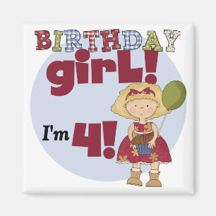 私は4誕生日ガールTシャツとギフト マグネット