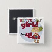 私は4誕生日ガールTシャツとギフト 缶バッジ (正面&裏面)