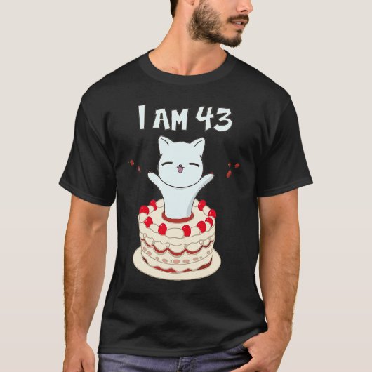私は43かわいい猫の子猫お誕生日ケーキ Tシャツ (正面)