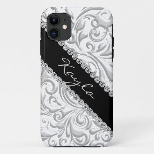 私は5つのカバー銀製の黒いエンボスの一見のデザインに電話をかけます Case-Mate iPhoneケース (裏面)