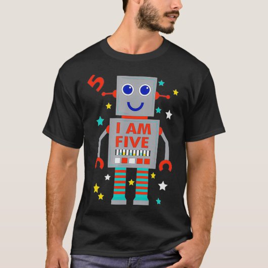 私は5ロボットおもしろいロボット5歳誕生日 Tシャツ (正面)