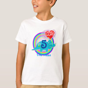 私は5才-第5誕生祝いの青いディーノのTシャツです Tシャツ
