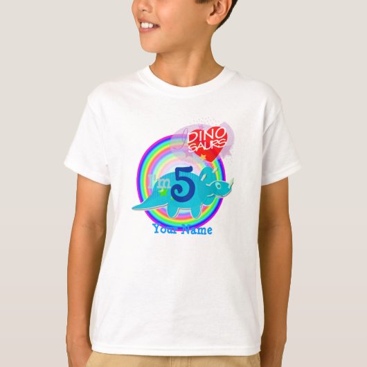 私は5才-第5誕生祝いの青いディーノのTシャツです Tシャツ (正面)