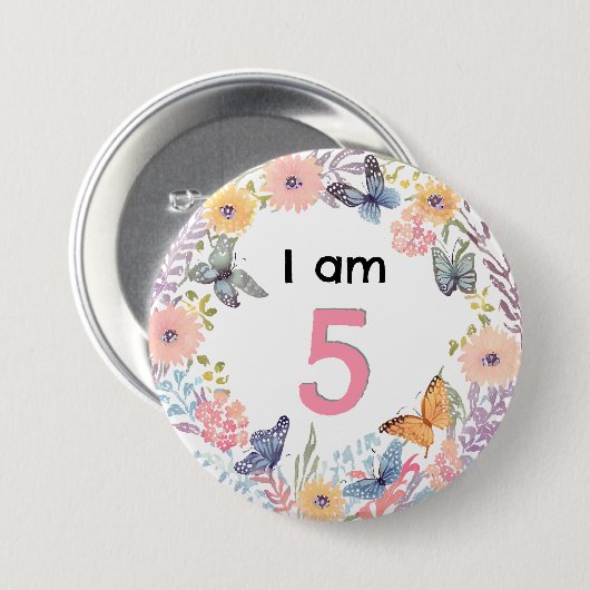 私は5美しいフローラ蝶ピンバッジボタン 缶バッジ (正面&裏面)