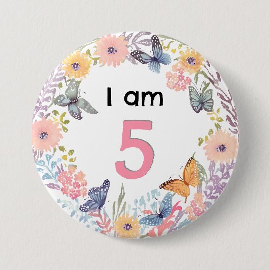 私は5美しいフローラ蝶ピンバッジボタン 缶バッジ (正面)