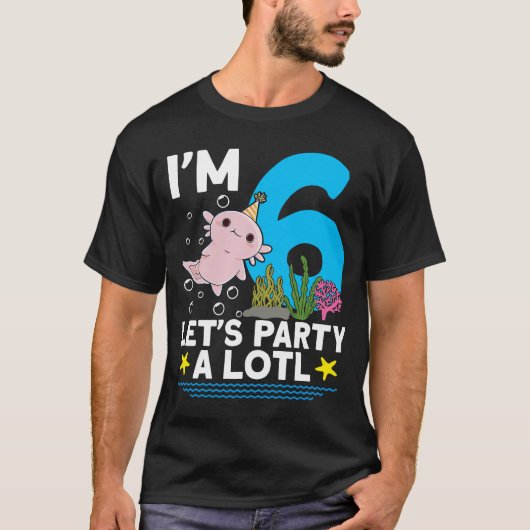 私は6日アクソロトルパーティーかわいい6th誕生日キッズアックス tシャツ (正面)