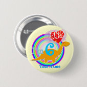 私は6誕生日漫画の恐竜あなたの名前ボタン 缶バッジ (正面&裏面)