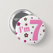 私は7つのピンクおよびブラウンの花です 缶バッジ (正面&裏面)