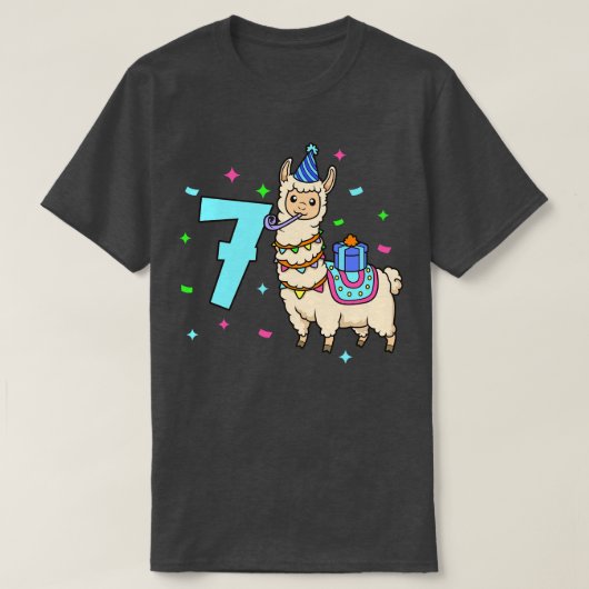 私は7ラマ子供の誕生日7歳 Tシャツ (デザイン正面)