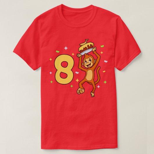 私は8歳でサル子供の誕生日8歳 Tシャツ (デザイン正面)