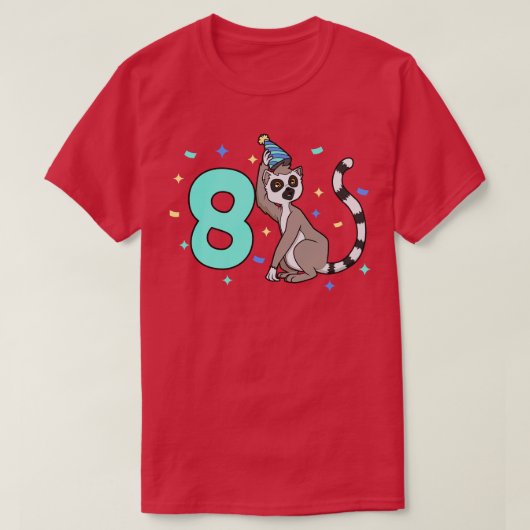 私は8歳のキツネザル子供の誕生日 Tシャツ (デザイン正面)