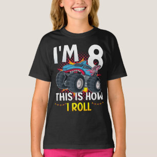 私は8私はモンスタートラック転がックの女の子 Tシャツ