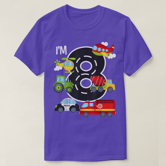 私は8誕生日少年8日車の消防車の飛行計画 Tシャツ (デザイン正面)