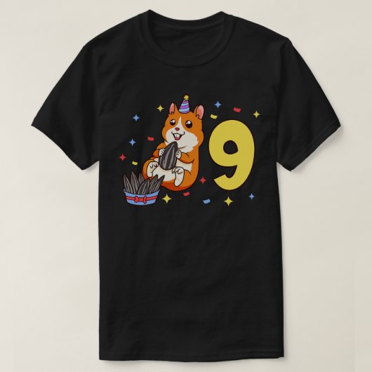 私は9歳でハムスター子供の誕生日がいる Tシャツ (デザイン正面)