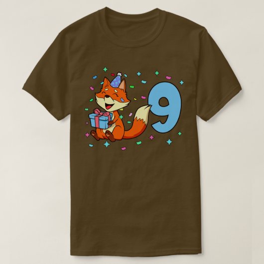 私は9歳のキツネ男の子の誕生日と Tシャツ (デザイン正面)