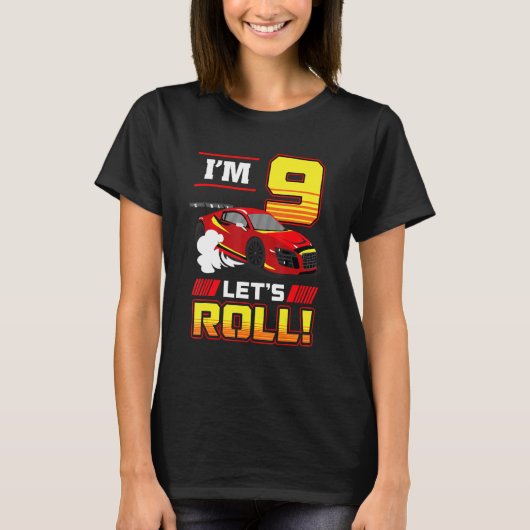 私は9歳レーシングカー幼児9th誕生日Ra Tシャツ (正面)