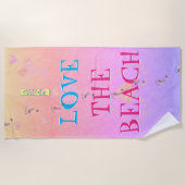 "私は（あなたのテキスト）"ビーチサンライズ足跡 ビーチタオル (正面)