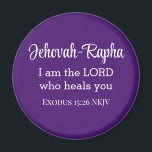 私は、あなた方の聖書の節パープルを聞く主である マグネット<br><div class="desc">この美しい磁石は、神の名の一つと、神が私たちの癒しであると宣言する出エジプト記の強力な聖句を特徴としている。</div>