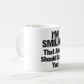 私は-おもしろいな微笑しています コーヒーマグカップ (正面左)