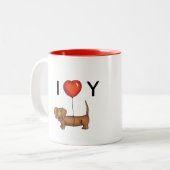 私は-かわいいダックスフントのバレンタインデーのギフト愛します ツートーンマグカップ (正面左)