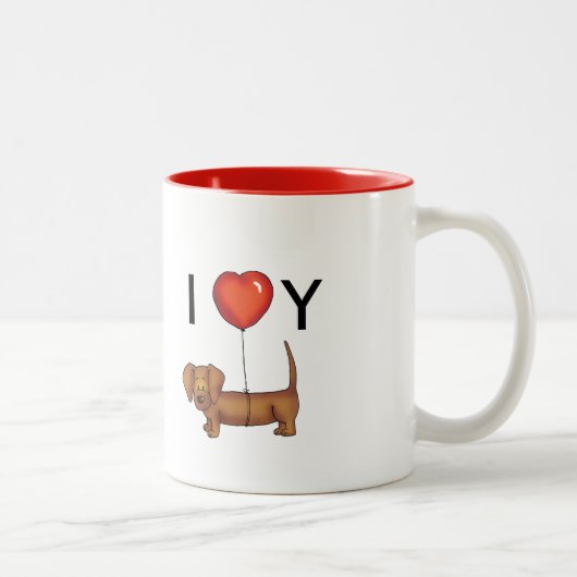私は-かわいいダックスフントのバレンタインデーのギフト愛します ツートーンマグカップ (右)