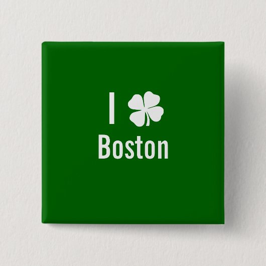 私は(シャムロック)ボストンSt patricks dayを愛します 缶バッジ (正面)