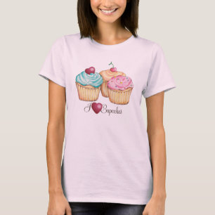 私は(ハートの)カップケーキのTシャツを愛します Tシャツ
