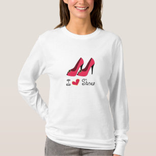 私は(ハートの)靴の長袖のTシャツを愛します Tシャツ