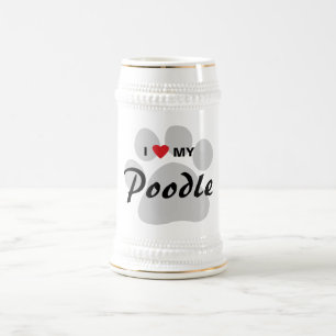 私は(ハート)私のプードルPawprintを愛します ビールジョッキ