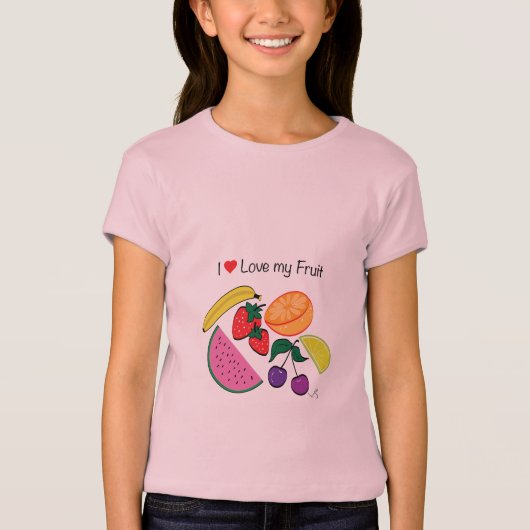 私は(ハート)私の果物が大好き…かわいい Tシャツ (正面)