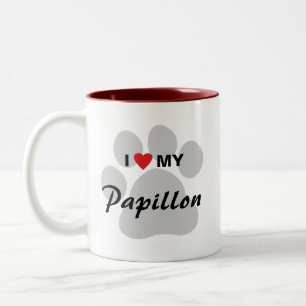 私は(ハート)私のPapillon Pawprintを愛します ツートーンマグカップ