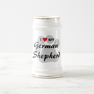 私は(ハート) Pawprint私のジャーマン・シェパードを愛します ビールジョッキ