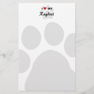 私は(ハート) Ragdoll私の猫Pawprintを愛します 便箋