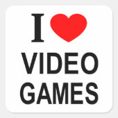 私は❤️ビデオのゲーム私はビデオのゲームが大好きハートビデオ スクエアシール (正面)