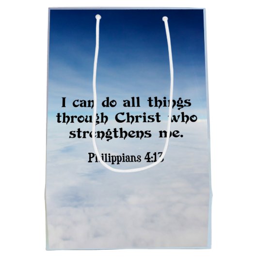 私は……フィリピアン4:13を通して全ての事ができる。 ミディアムペーパーバッグ (裏面)