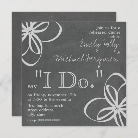 "私は"刺激を受けたなリハーサルの夕食の招待状をチョークで書きます 招待状 (正面/裏面)