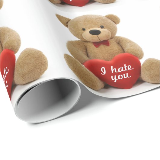 "私は"愛ハートを保持しているかわいいテディー・ベア憎みます ラッピングペーパー (ロールコーナー)