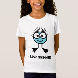 私は-青い水泳のキャラクター泳ぐことを愛します Tシャツ