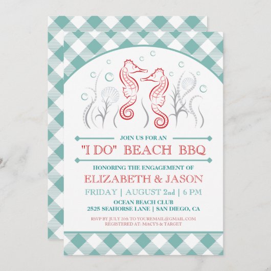 "私は" BBQの婚約の招待状を浜に引き上げます 招待状 (正面/裏面)