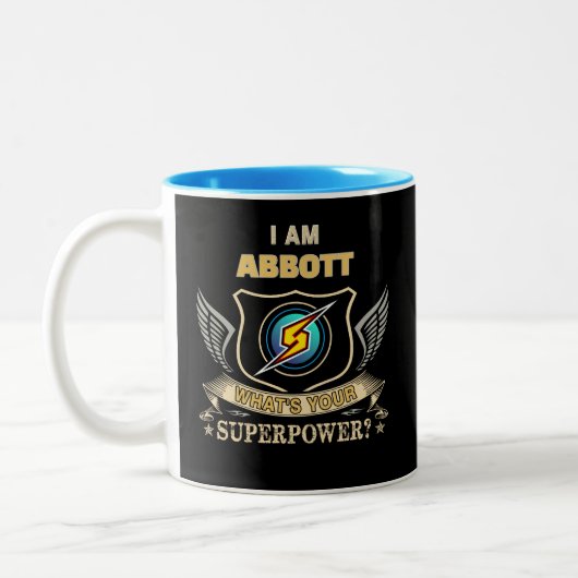 私はABBOTTです 私のスーパーパワーは何ですか ツートーンマグカップ (左)
